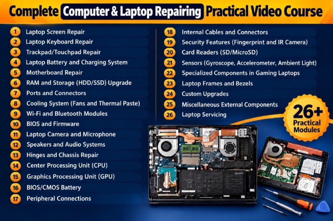 Complete Computer & Laptop Repairing Practical Video Course - 26+ Modules Breakdown